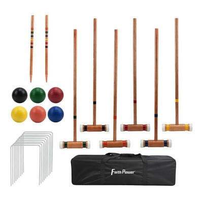 6 Player Wood Croquet Game Set for Outdoor Sport